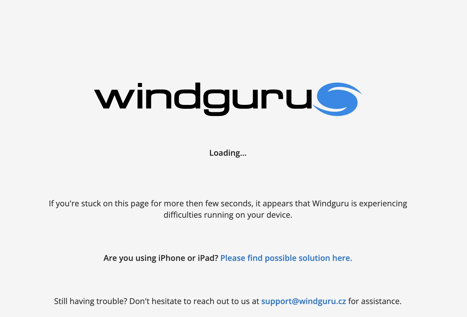 Windguru with JavaScript disabled: the forecast table stuck on Loading